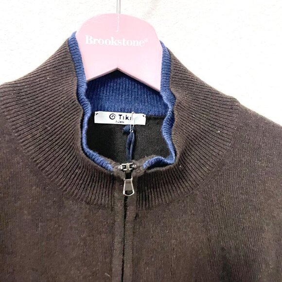 NWT Tiki Napoli Brown 1/4 Zip Wool Cashmere Blend Sweater TK1006 IT 54 Size L - Picture 3 of 9